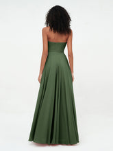 Robes Longues en Mousseline à Col en Cœur sans Bretelles Olive Verte