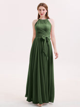 Licou Mousseline Robe Demoiselle d'honneures avec Ceinture Nœud Olive Verte