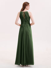 Licou Mousseline Robe Demoiselle d'honneures avec Ceinture Nœud Olive Verte