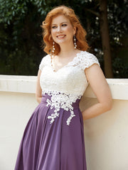 Col en V Mousseline Robe avec Bustier Appliqué Ivoire Raisin Grande Taille