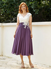 Col en V Mousseline Robe avec Bustier Appliqué Ivoire Raisin
