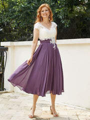 Col en V Mousseline Robe avec Bustier Appliqué Ivoire Raisin Grande Taille