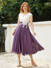 Col en V Mousseline Robe avec Bustier Appliqué Ivoire Raisin Grande Taille