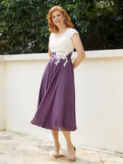 Col en V Mousseline Robe avec Bustier Appliqué Ivoire Raisin