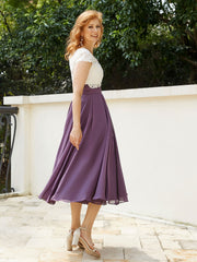 Col en V Mousseline Robe avec Bustier Appliqué Ivoire Raisin