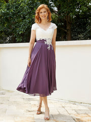 Col en V Mousseline Robe avec Bustier Appliqué Ivoire Raisin
