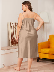 Robe de Chambre Sans Manches Grande Taille Satin à Fines Bretelles pour Femme