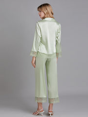Ensembles de Pyjamas Longs en Satin avec Dentelle pour Femmes