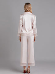 Ensembles de Pyjamas Longs en Satin avec Dentelle pour Femmes