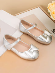 Chaussures de princesse argentées pour filles avec un nœud