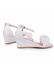 Sandales de Plage Blanches à Fleurs à Bout Ouvert avec Bride à la Cheville