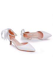 Chaussures de Mariage à Talons Kitten et Bout Pointu avec Bride à la Cheville