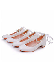 Chaussures de Mariage à Talons Chunky Bas et Bout Rond avec Perles