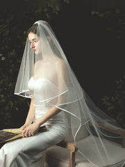 Voiles en tulle à deux couches avec bordure en satin