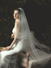Voiles en tulle à deux couches avec bordure en satin
