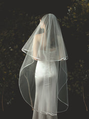 Voiles en tulle à deux couches avec bordure en satin