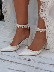 Talons hauts à bloc avec perles et diamants, bride cheville élégante
