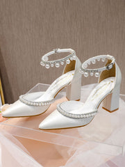 Talons hauts à bloc avec perles et diamants, bride cheville élégante