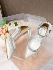Talons hauts à bloc avec perles et diamants, bride cheville élégante