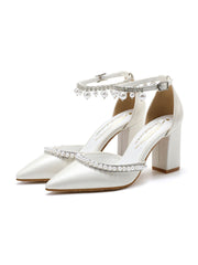 Talons hauts à bloc avec perles et diamants, bride cheville élégante