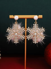 Boucles d'Oreilles Perle Diamant Flocon de Neige de Noël