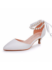 Chaussures de Mariage à Talons Kitten et Bout Pointu avec Bride à la Cheville