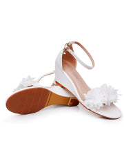 Sandales de Plage Blanches à Fleurs à Bout Ouvert avec Bride à la Cheville