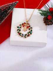 Collier Pendentif Cloche Feuille Diamant Couronne de Noël