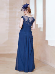 Robe en Mousseline Dentelle à Col Illusion Scoop Bleu Marine Clair