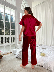 Ensemble Décontracté en Satin Pour l'été Vêtements d'Intérieur à Manches Courtes et Amples