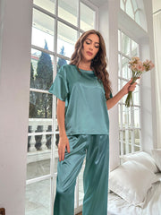 Ensemble Décontracté en Satin Pour l'été Vêtements d'Intérieur à Manches Courtes et Amples