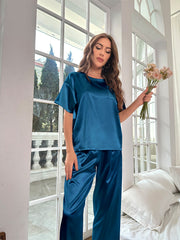 Ensemble Décontracté en Satin Pour l'été Vêtements d'Intérieur à Manches Courtes et Amples
