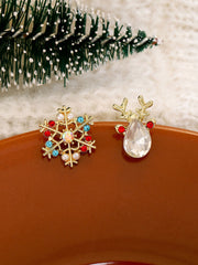 Boucles d'Oreilles Diamant Flocon de Neige et Renne de Noël