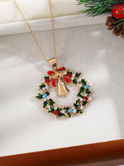 Collier Pendentif Cloche Feuille Diamant Couronne de Noël