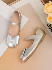Chaussures de princesse argentées pour filles avec un nœud