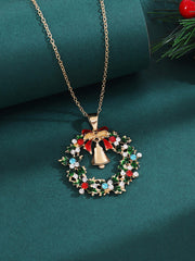 Collier Pendentif Cloche Feuille Diamant Couronne de Noël