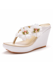 Sandales à Talons Compensés et Bride à Fleurs
