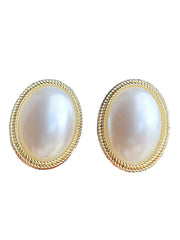 Boucles d'oreilles baroques vintage ovales en perle style Audrey Hepburn