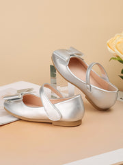 Chaussures de princesse argentées pour filles avec un nœud