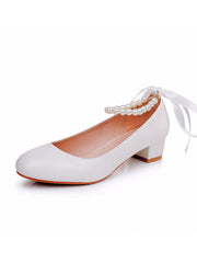 Chaussures de Mariage à Talons Chunky Bas et Bout Rond Ornées de Perles