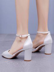 Sandales De Mariée À Talon Chunky Bride Cheville Bout Ouvert