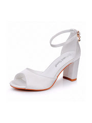 Sandales De Mariée À Talon Chunky Bride Cheville Bout Ouvert
