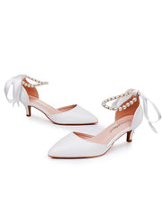 Chaussures de Mariage à Talons Kitten et Bout Pointu avec Bride à la Cheville