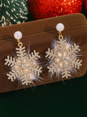 Boucles d'Oreilles Perle Diamant Flocon de Neige de Noël