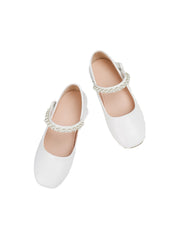 Chaussures en cuir à semelle souple blanches avec boucle perle