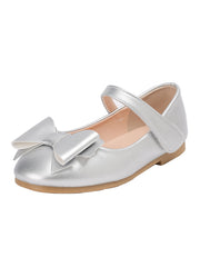 Chaussures de princesse argentées pour filles avec un nœud