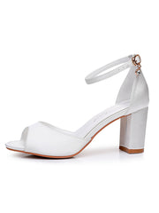 Sandales De Mariée À Talon Chunky Bride Cheville Bout Ouvert