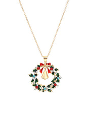 Collier Pendentif Cloche Feuille Diamant Couronne de Noël