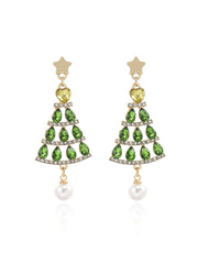 Boucles d'Oreilles Perle Diamant Arbre de Noël Creux