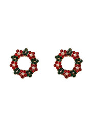 Boucles d'Oreilles Perle Ronde Couronne de Noël